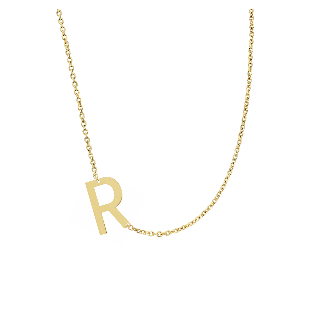 14KT GOLD SIDEWAYS INITIAL NECKLACE - R
